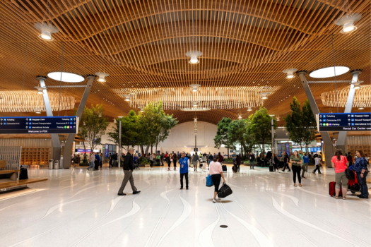 Portland Airport Biophillic Design with Live Trees