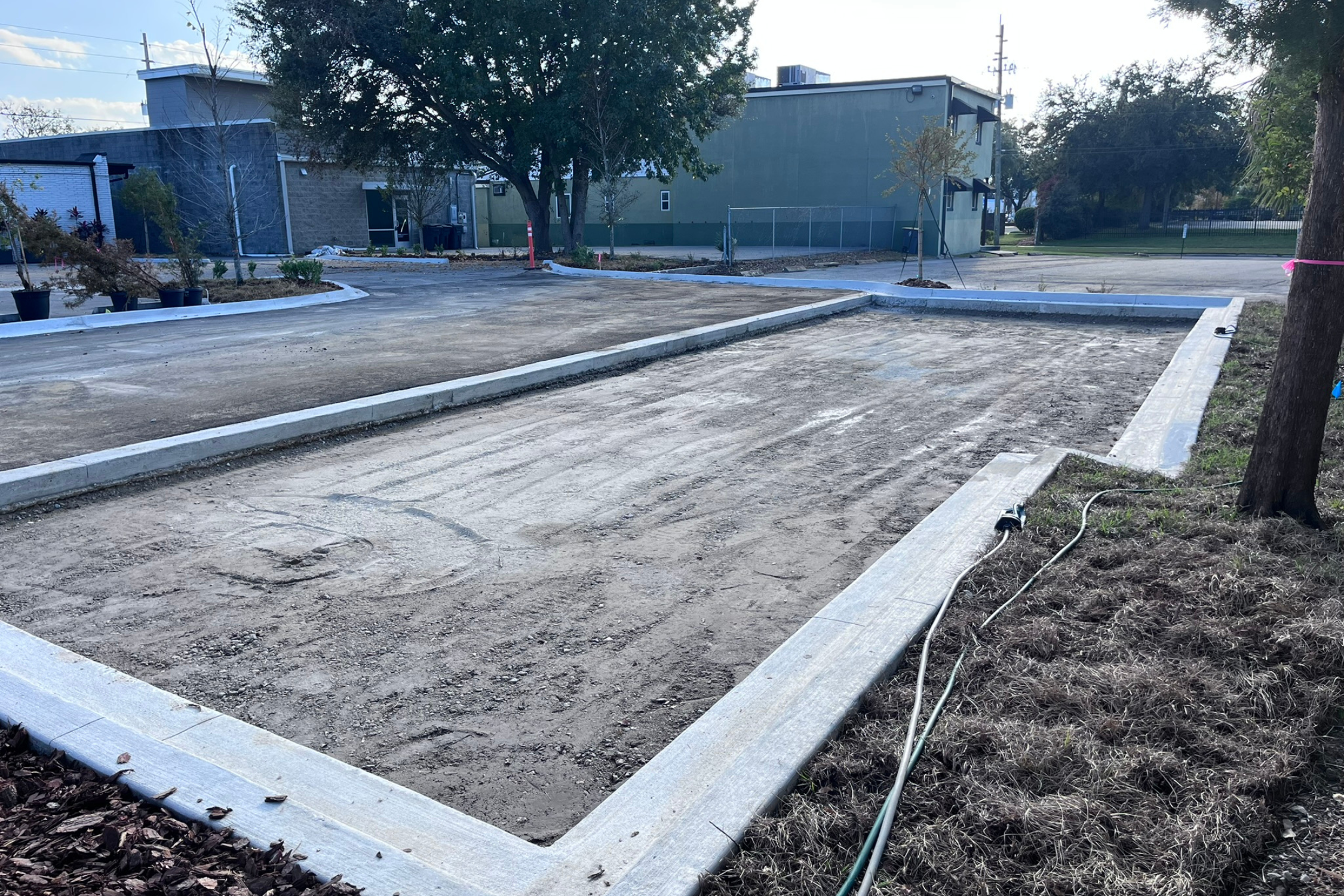 ECC parking lot in mid construction  with ADA curb installed